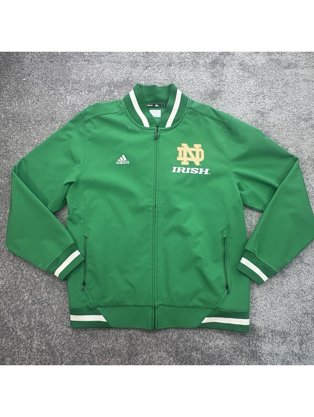 Adidas Notre Dame Fighting Irish Green Bomber Jacket Mens Large Zip